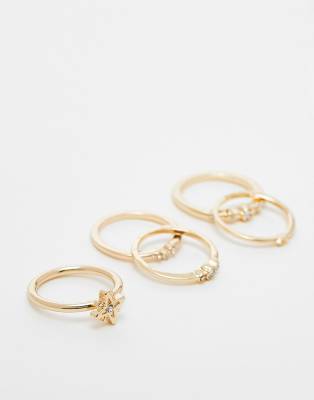 ASOS DESIGN - Lot de 5 bagues fines avec strass-Doré