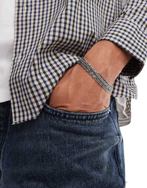 ASOS DESIGN - Lot de 5 bracelets chaîne et à maillons torsadés - Argenté vieilli - view 1