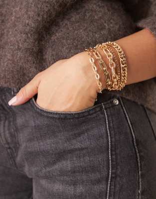 ASOS DESIGN - Lot de 5 bracelets chaînes variés à superposer - Doré