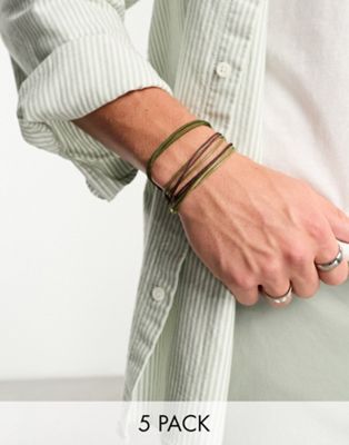 ASOS DESIGN 5 pack cord bracelet set in khaki and brown tones - ASOS Price Checker