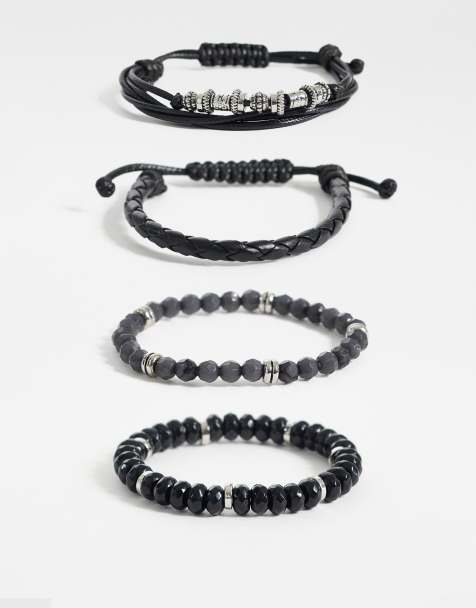 ASOS DESIGN - Lot de 5 bracelets en tissu et perles facettées - Noir - view 1