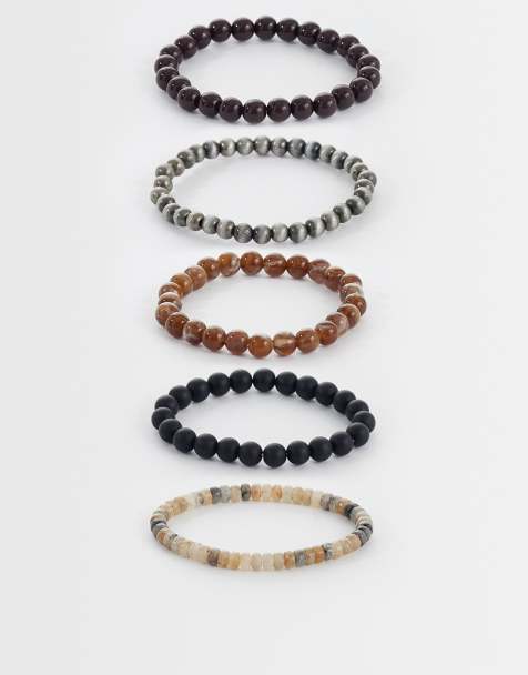 ASOS DESIGN - Lot de 5 bracelets œil-de-chat à perles marbrées - Marron - view 1
