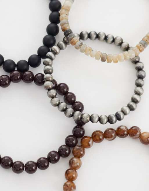 ASOS DESIGN - Lot de 5 bracelets œil-de-chat à perles marbrées - Marron, 3 de 3