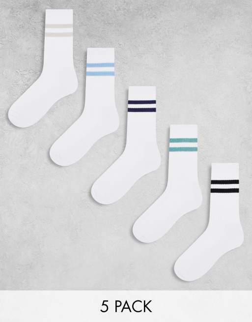 ASOS DESIGN - Lot de 5 paires de chaussettes à rayures colorées - Blanc