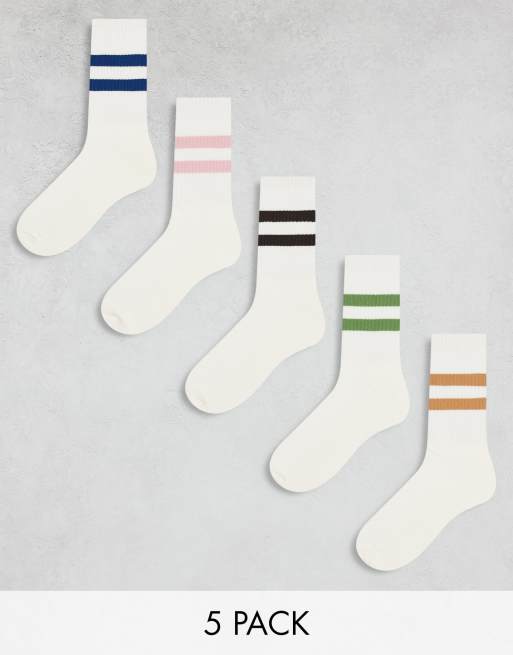 ASOS DESIGN - Lot de 5 paires de chaussettes à rayures colorées - Écru