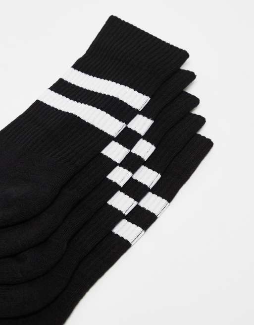 ASOS DESIGN - Lot de 5 paires de chaussettes de sport à rayures - Noir et blanc, 3 de 4