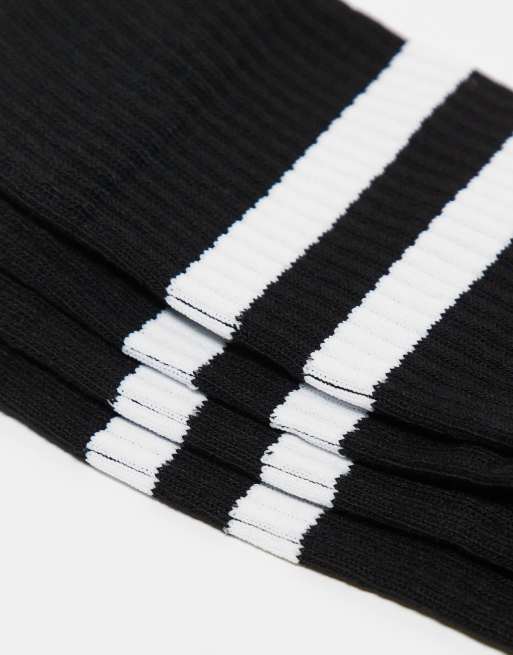 ASOS DESIGN - Lot de 5 paires de chaussettes de sport à rayures - Noir et blanc, 4 de 4
