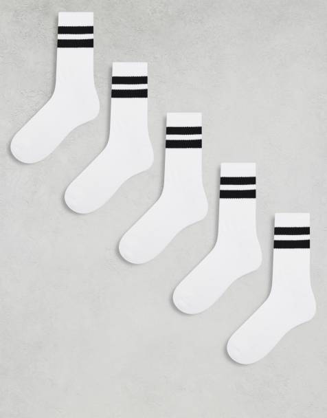ASOS DESIGN - Lot de 5 paires de chaussettes de sport avec bandes rayées - Blanc/noir - view 1