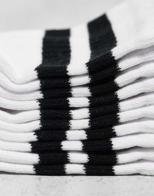 ASOS DESIGN - Lot de 5 paires de chaussettes de sport avec bandes rayées - Blanc/noir, 3 de 3