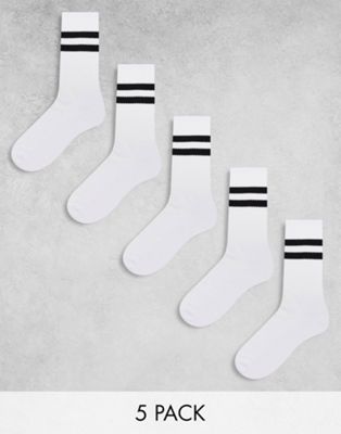 ASOS DESIGN 5 pack sport socks in white with black stripe - ASOS Price Checker
