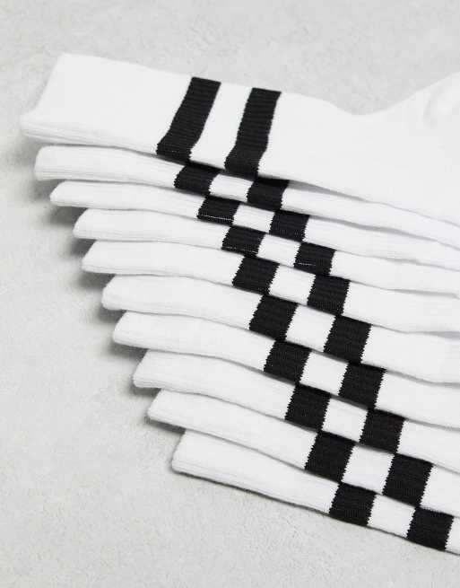ASOS DESIGN - Lot de 5 paires de chaussettes de sport avec rayures noires - Blanc, 3 de 4
