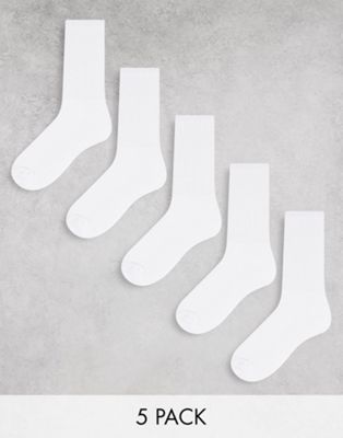 ASOS DESIGN - Lot de 5 paires de chaussettes de sport avec semelle en tissu éponge - Blanc | ASOS