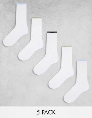 ASOS DESIGN 5 pack sports socks in white with green, blue and black tipping detail - ASOS Price Checker