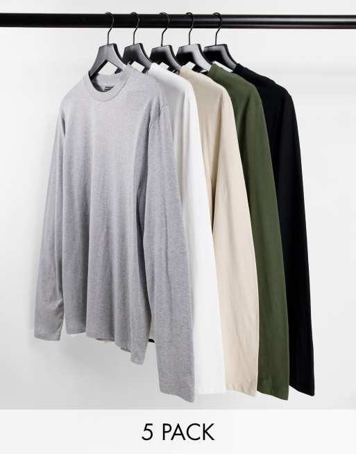 ASOS DESIGN - Lot de 5 t-shirts à manches longues - Multicolore - MULTI