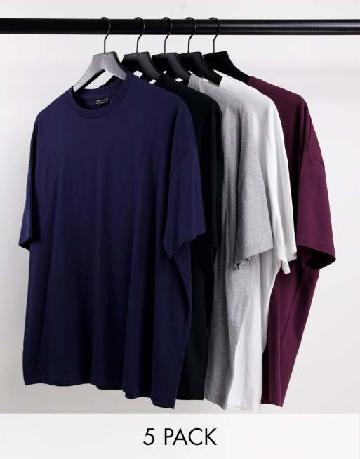 ASOS DESIGN - Lot de 5 t-shirts oversize - Multicolore