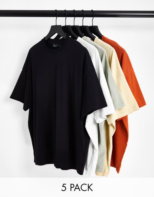 ASOS DESIGN - Lot de 5 t-shirts oversize - Multicolore
