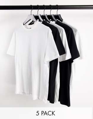 ASOS DESIGN 5 pack t-shirt with crew neck in multiple colours - ASOS Price Checker