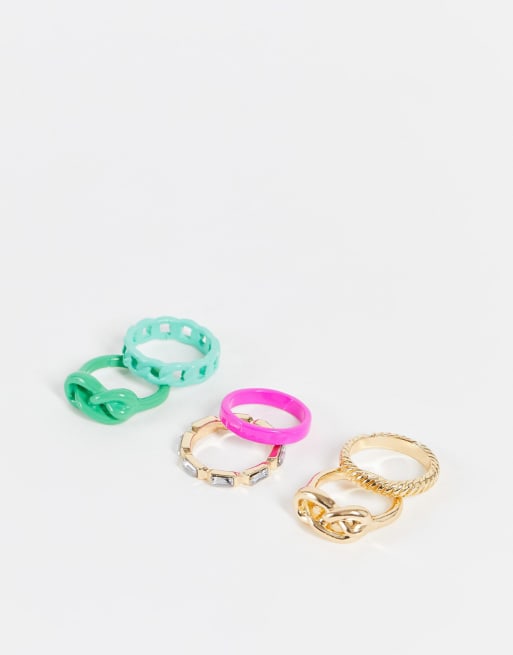 ASOS DESIGN - Lot de 6 bagues en émail - Coloris variés et doré