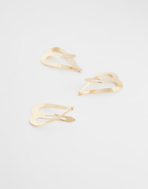 ASOS DESIGN - Lot de 6 barrettes à cheveux en forme de cœur - Doré, 3 de 3