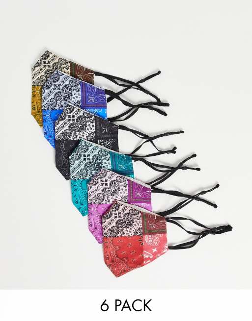 ASOS DESIGN - Lot de 6 masques en tissu à imprimés bandana
