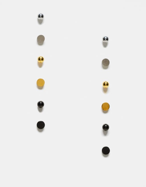 ASOS DESIGN - Lot de 6 paires de boucles d'oreilles en acier inoxydable étanche - Argenté, doré et noir mat