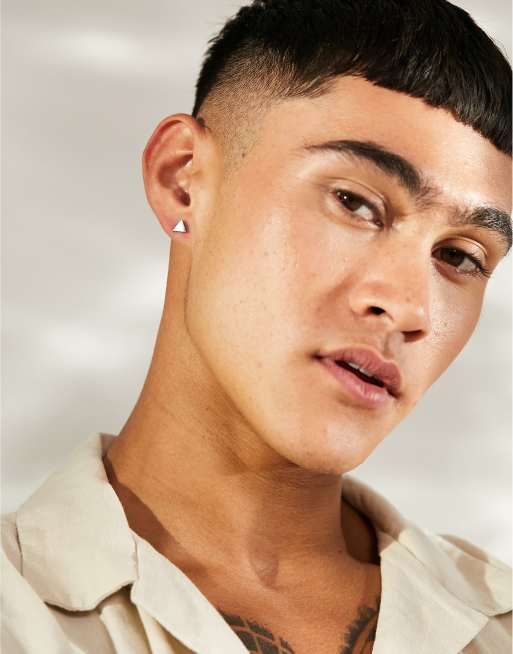 ASOS DESIGN - Lot de 6 paires de boucles d'oreilles en acier inoxydable étanche avec motif triangle - Argenté, doré et noir mat