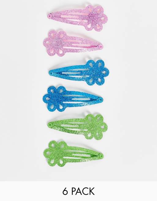 ASOS DESIGN - Lot de 6 pinces à cheveux avec motif fleurs scintillantes - Multicolore