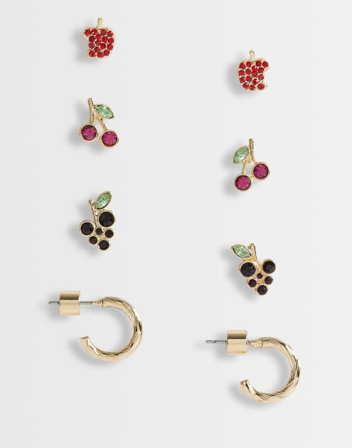 ASOS DESIGN - Lot de boucles d'oreilles fruits ornées de cristaux - Multicolore