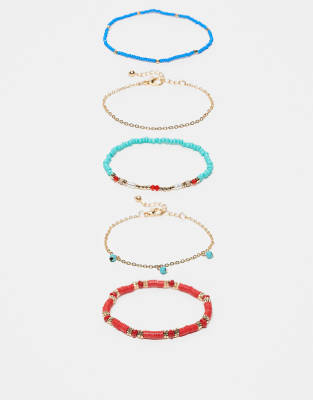 ASOS DESIGN - Lot de bracelets d'amitié avec perles - Rouge, bleu et doré - view 1