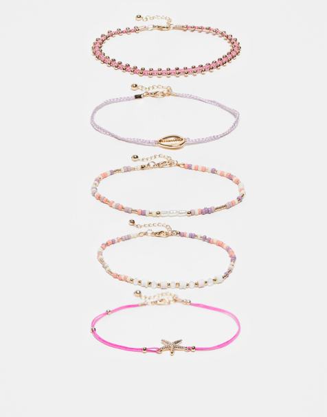 ASOS DESIGN - Lot de bracelets de cheville avec charms coquillage - Rose et orange - view 1