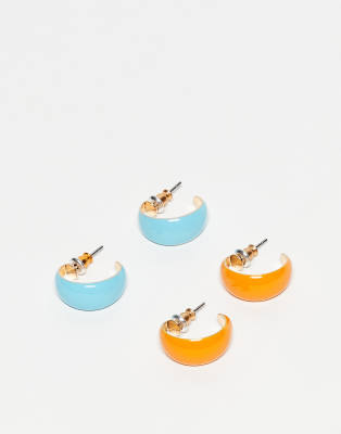 ASOS DESIGN - Lot de paires de petites créoles avec détail en émail - Orange/bleu-Multicolore