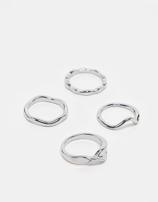 ASOS DESIGN - Lot de 4 bagues fines effet fondu - Argenté