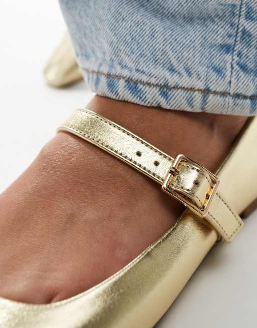 ASOS DESIGN Lottie Mary Jane ballet flat in gold