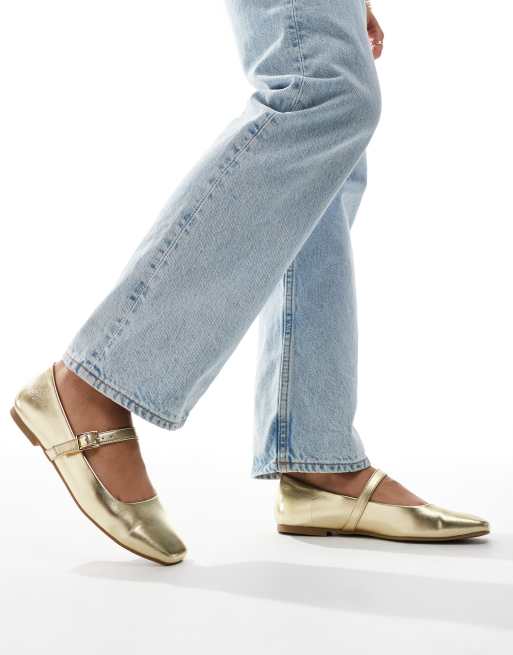 ASOS DESIGN Lottie Mary Jane ballet flat in gold