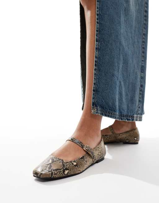ASOS DESIGN Lottie Mary Jane ballet flats in snake