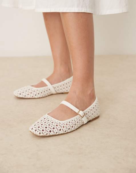 ASOS DESIGN - Lottie - Ballerines styles babies à motif tressé - Blanc cassé - view 1