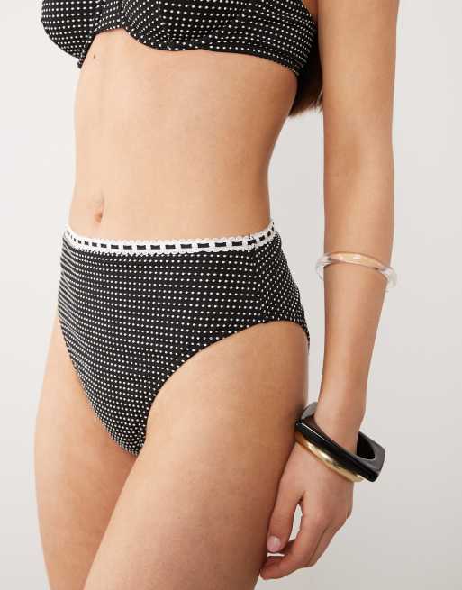 ASOS DESIGN - Lottie - Bas de bikini échancré taille haute à pois - Noir, 2 de 4