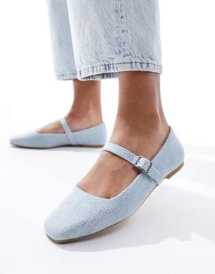 ASOS DESIGN - Lottie - Mary-Jane-Ballerinas aus Denim-Blau