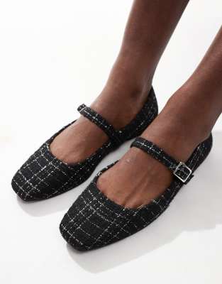 ASOS DESIGN - Lottie - Mary-Jane-Ballerinas aus Tweed in Schwarz