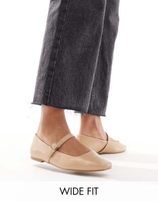 ASOS DESIGN - Lottie - Mary-Jane-Ballerinas in Beige, weite Passform-Neutral