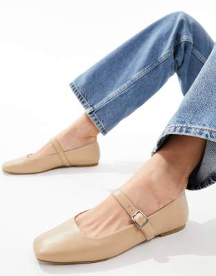 ASOS DESIGN - Lottie - Mary-Jane-Ballerinas in Beige-Neutral