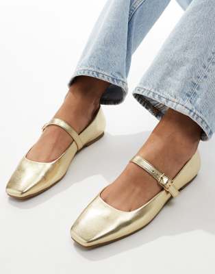 ASOS DESIGN - Lottie - Mary-Jane-Ballerinas in Gold-Goldfarben