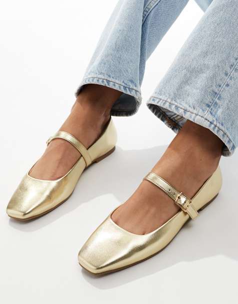ASOS DESIGN - Lottie - Mary Jane ballerina's in goud - view 1