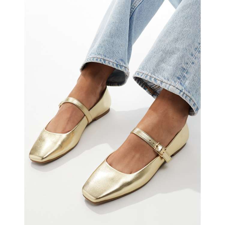 ASOS DESIGN Lottie Mary Jane ballet flat in gold | ASOS