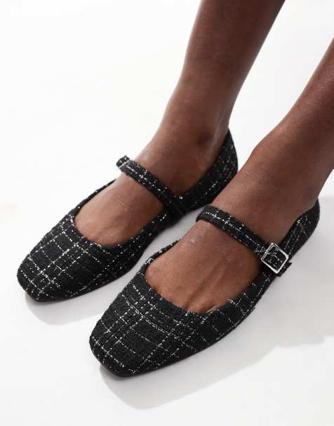 ASOS DESIGN Lottie Mary Jane ballet flats in black tweed - view 1