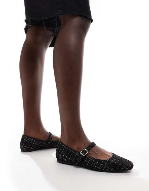 ASOS DESIGN Lottie Mary Jane ballet flats in black tweed, 4 of 4