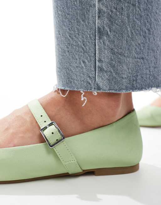 ASOS DESIGN Lottie mary jane ballet flats in green satin