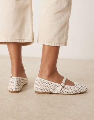 Asos Design Wide Fit Lottie Mary Jane Ballet Flats In White