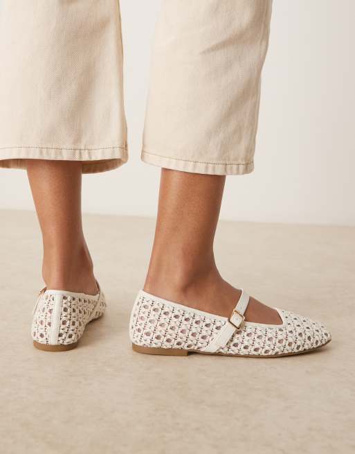 ASOS DESIGN Lottie mary jane ballet flats in off-white weave