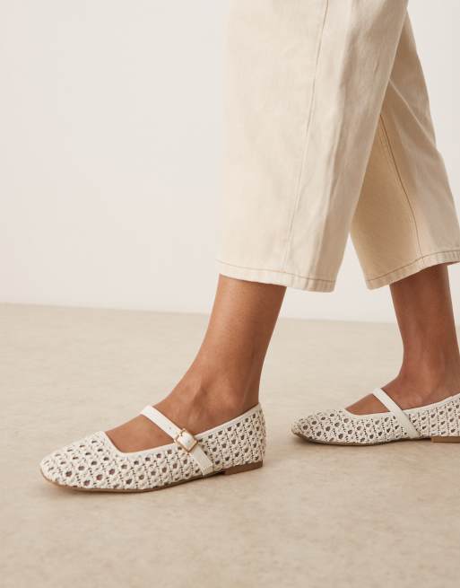 ASOS DESIGN Lottie mary jane ballet flats in off-white weave